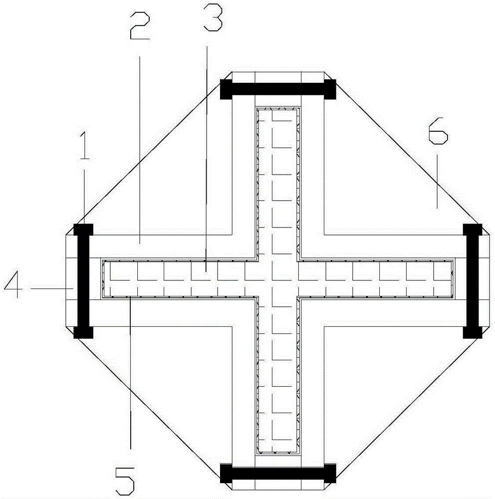 Cross four-angle-steel type bending constraint support