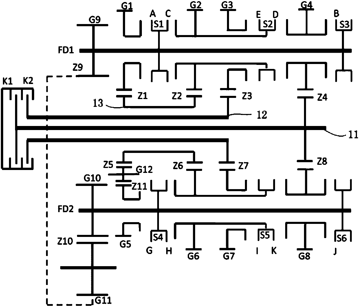 Nine-speed double-clutch automatic transmission and vehicle