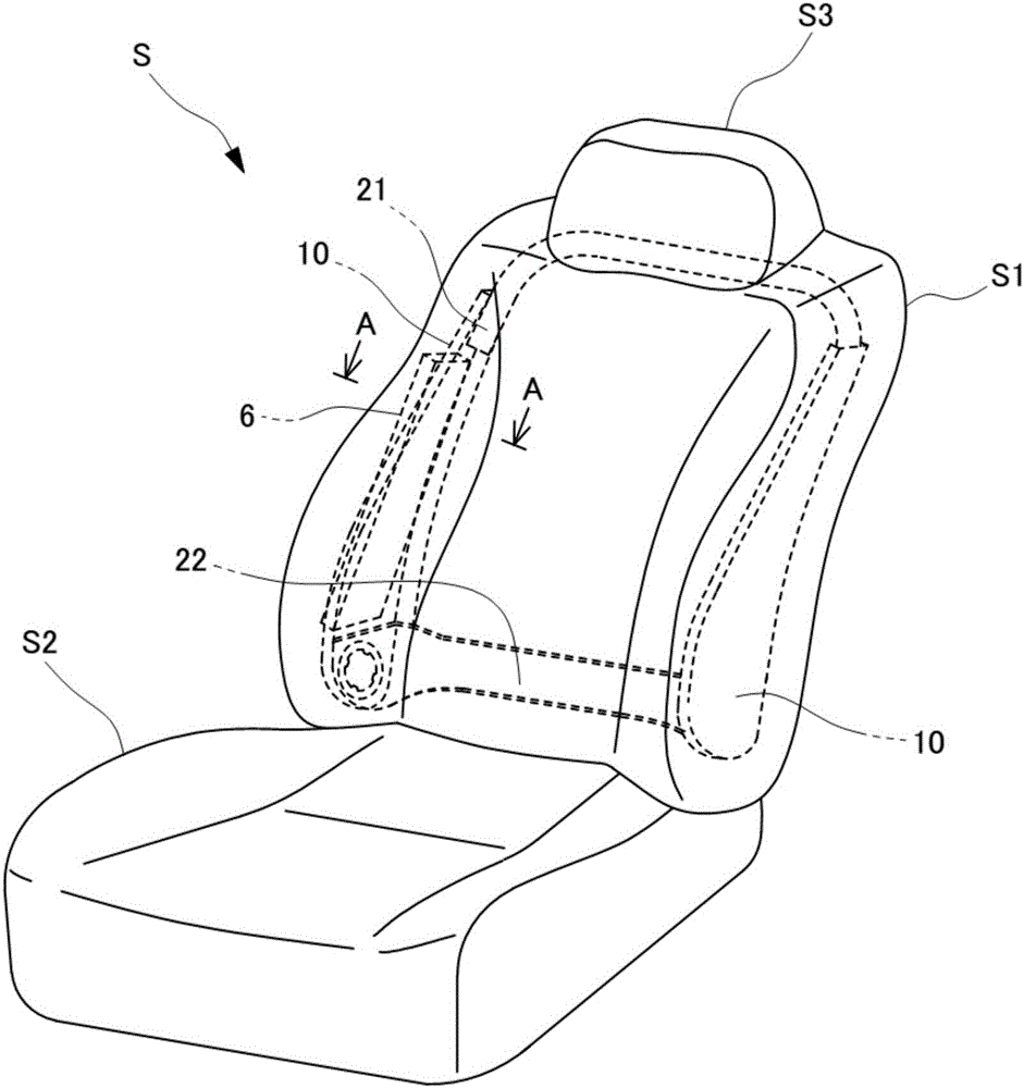 Attachment member, and seat equipped with airbag module