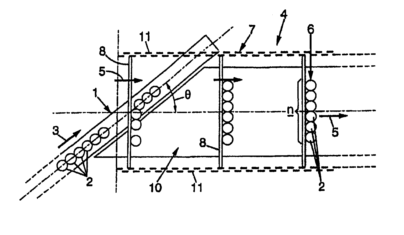 Machine for transferring objects aligned in rows