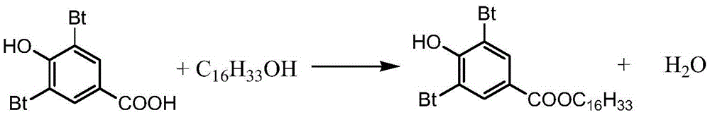 Preparing method for 3,5-bis(tertiary butyl)-4-hydroxybenzoic acid hexadecane alkyl ester