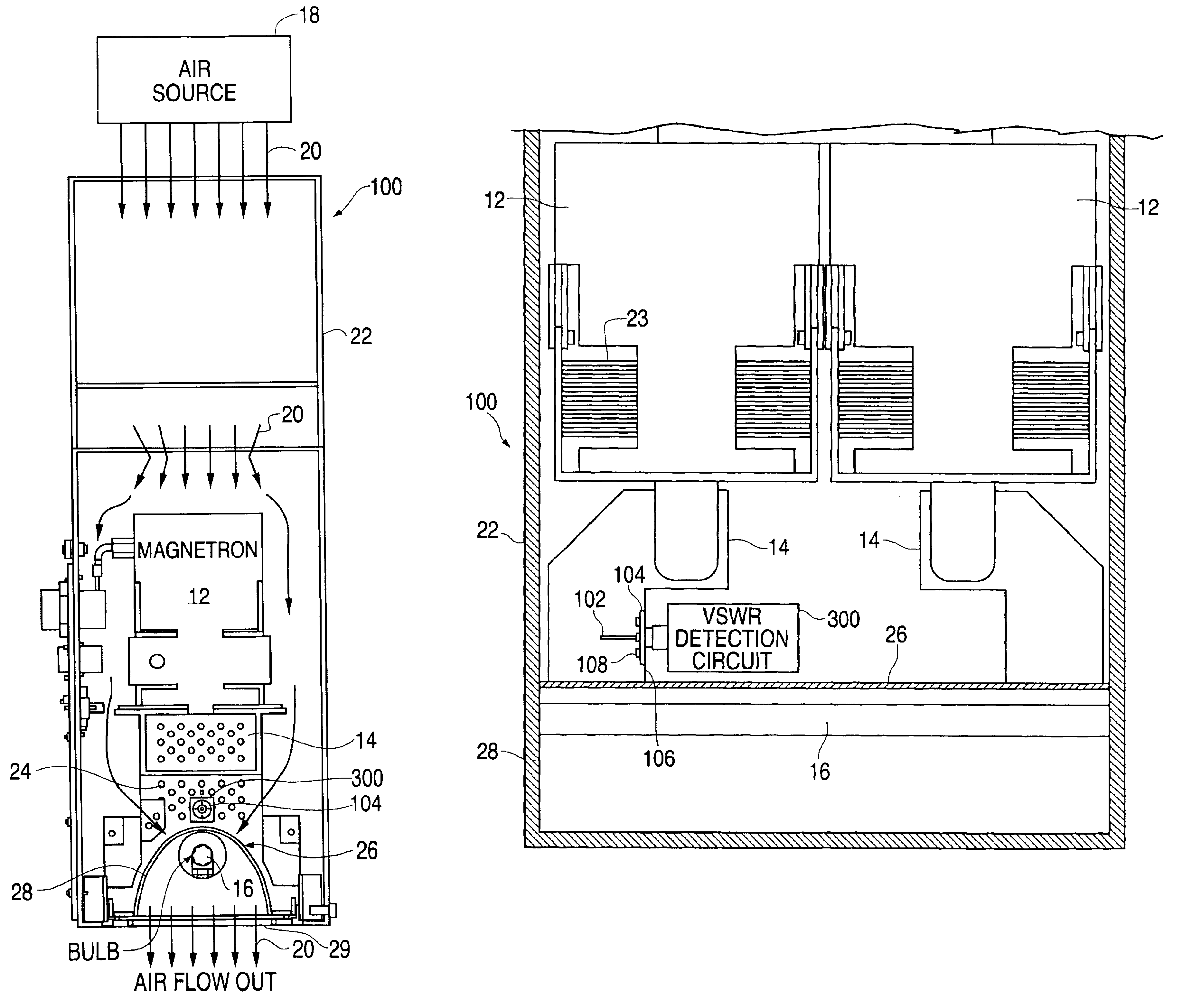 Microwave powered lamp with reliable detection of burned out light bulbs