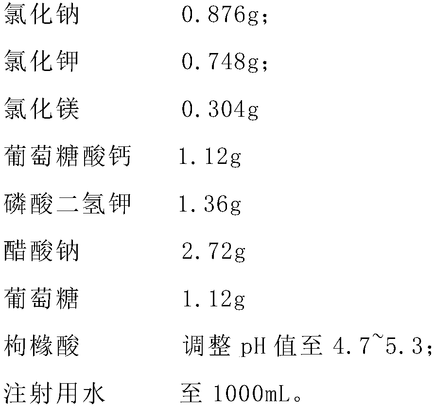 Na-K-Mg-Ca glucose injection and preparation method