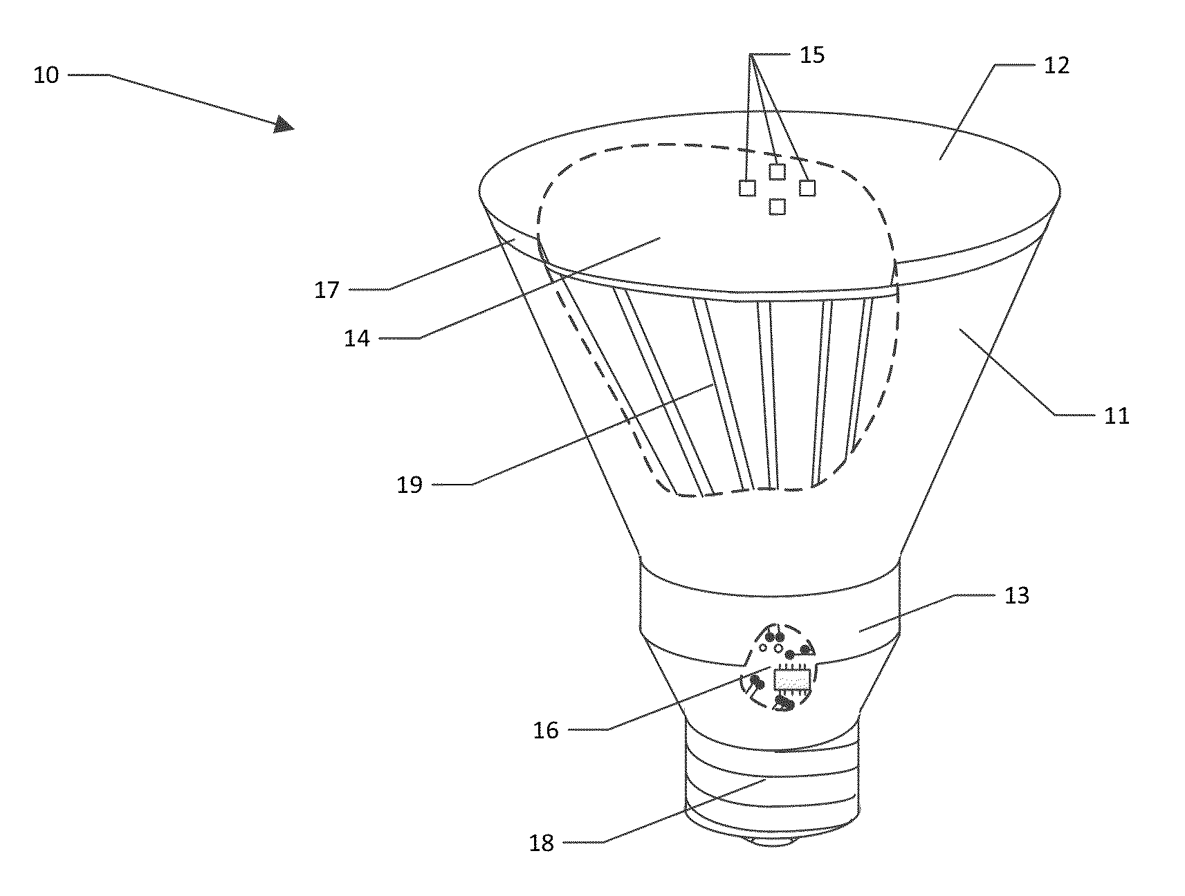 Hard-pressed glass light emitting diode flood lamp