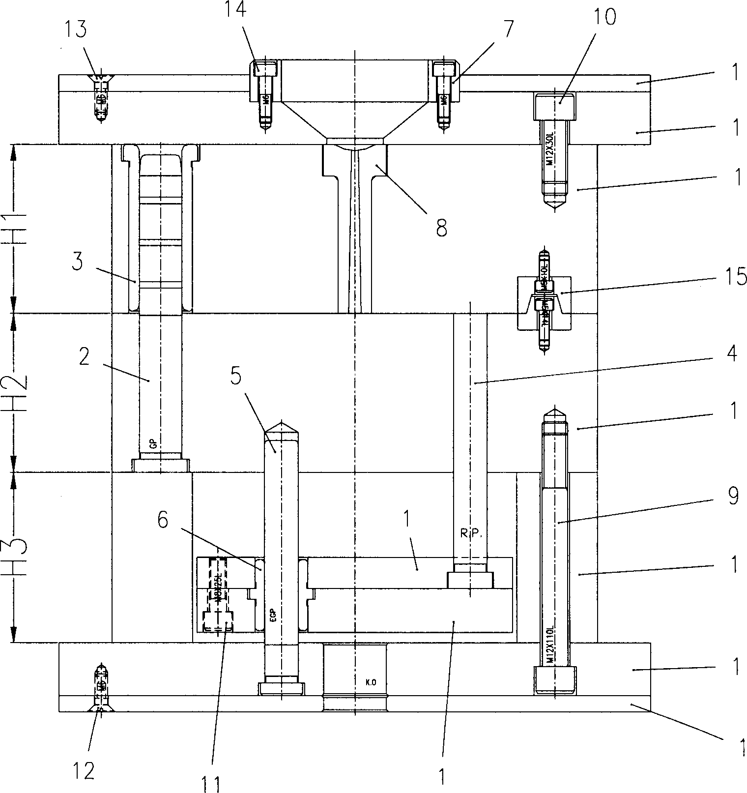 Parametered assembly and design of three-dimensional mould structure and automatic dimension labeling method for two-dimensional figure