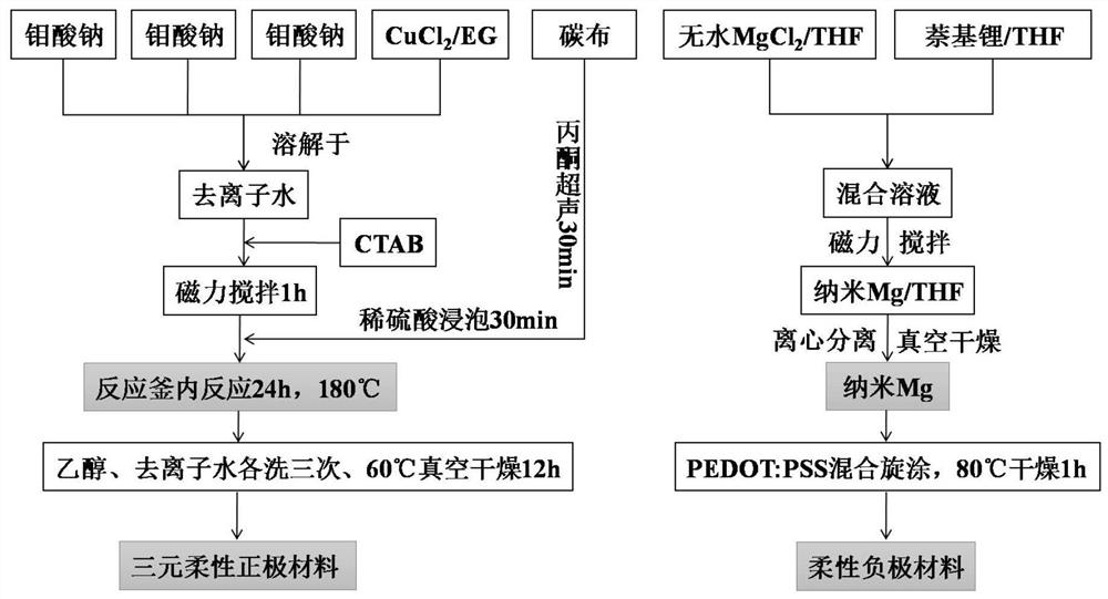 Flexible positive and negative electrode material for high-performance magnesium-lithium double-salt ion battery and preparation method thereof