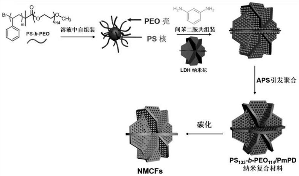 A nitrogen-doped flower-shaped carbon nanomaterial with through-type mesopores and its preparation method