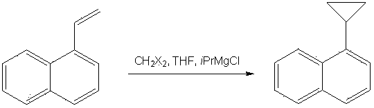 Method for synthesizing 1-cyclopropyl-naphthyl by virtue of 1-vinyl-naphthyl