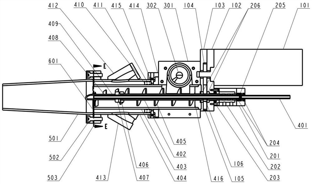 A concrete spraying device for material mixing, extrusion and spraying at the same time