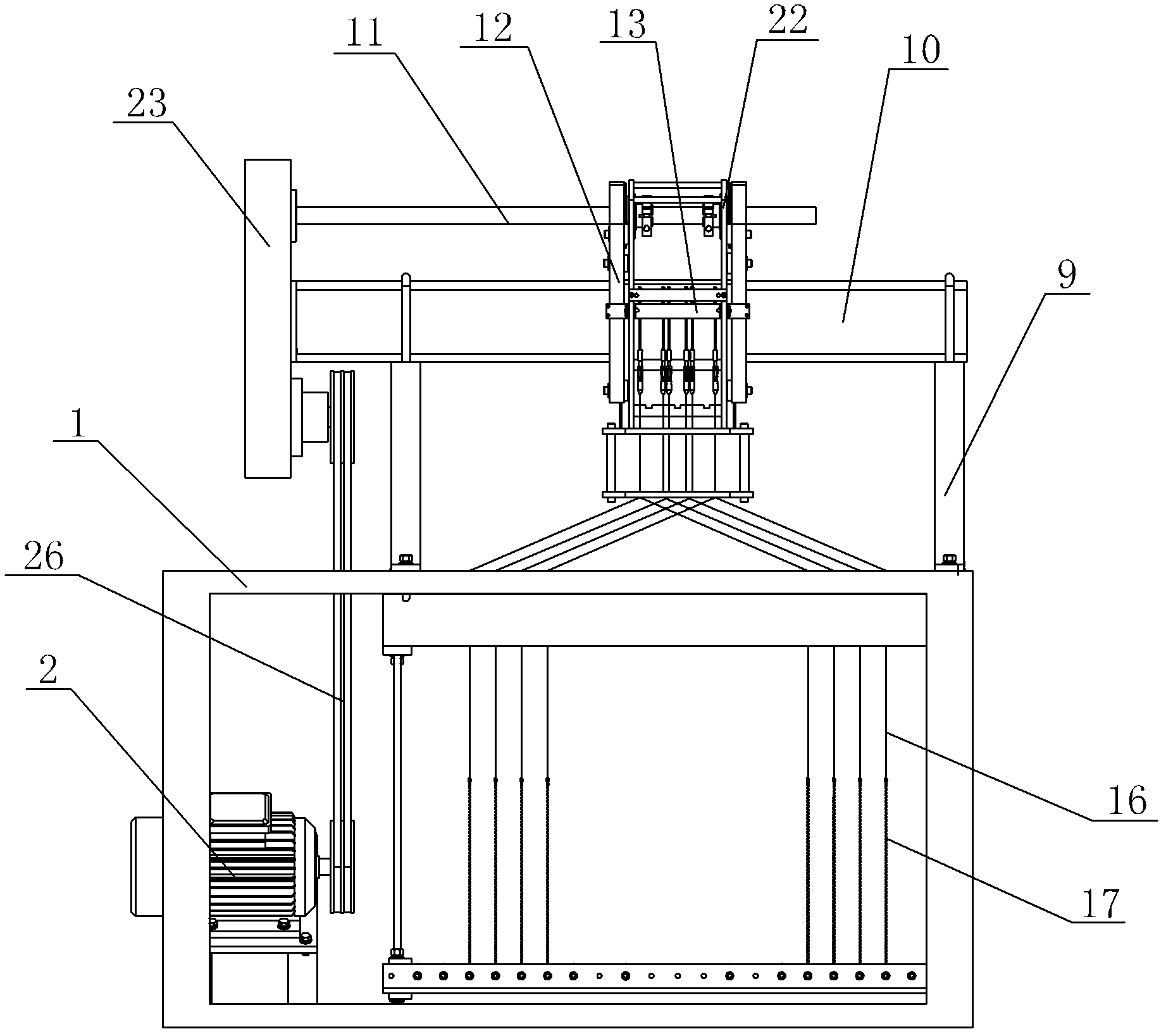 Threading silk yarn lifting mechanism used on threading silk yarn spring test equipment