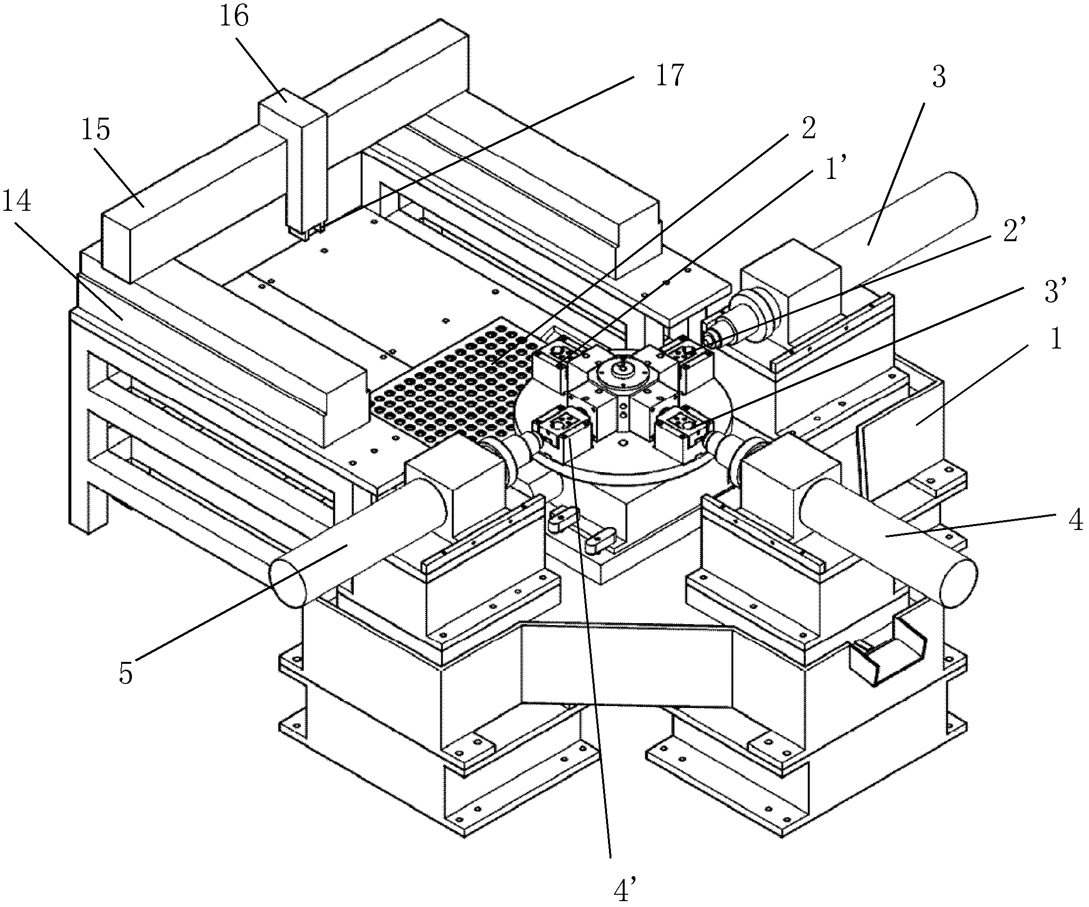 Special four-station machine tool for jackscrew holes of worms