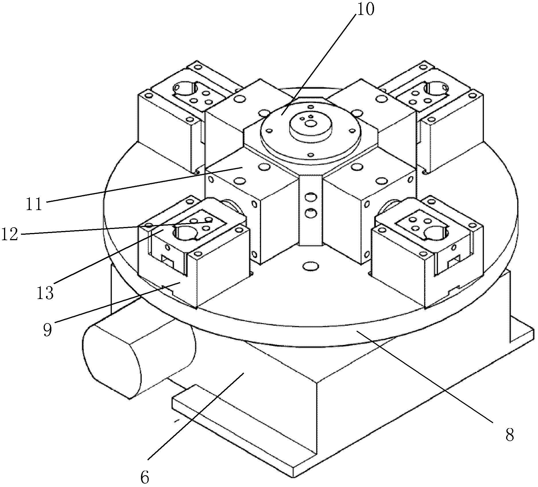 Special four-station machine tool for jackscrew holes of worms