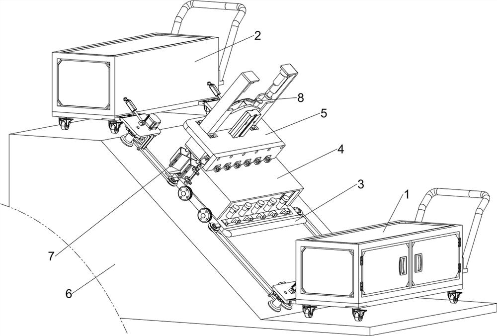 Uniform tensioning and laying equipment for large-gradient long-distance slope geocell