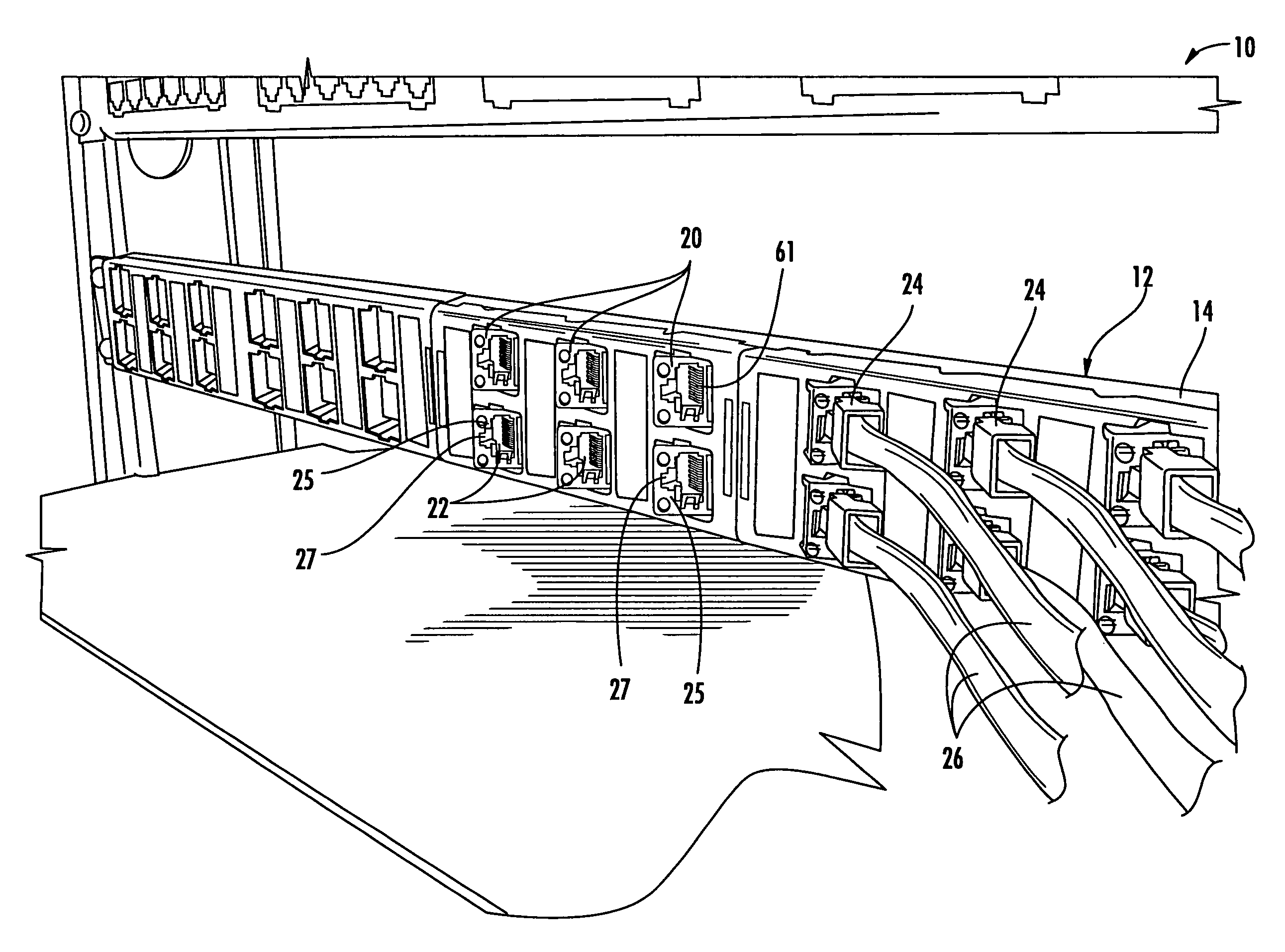 Patch panels with communications connectors that are rotatable about a vertical axis