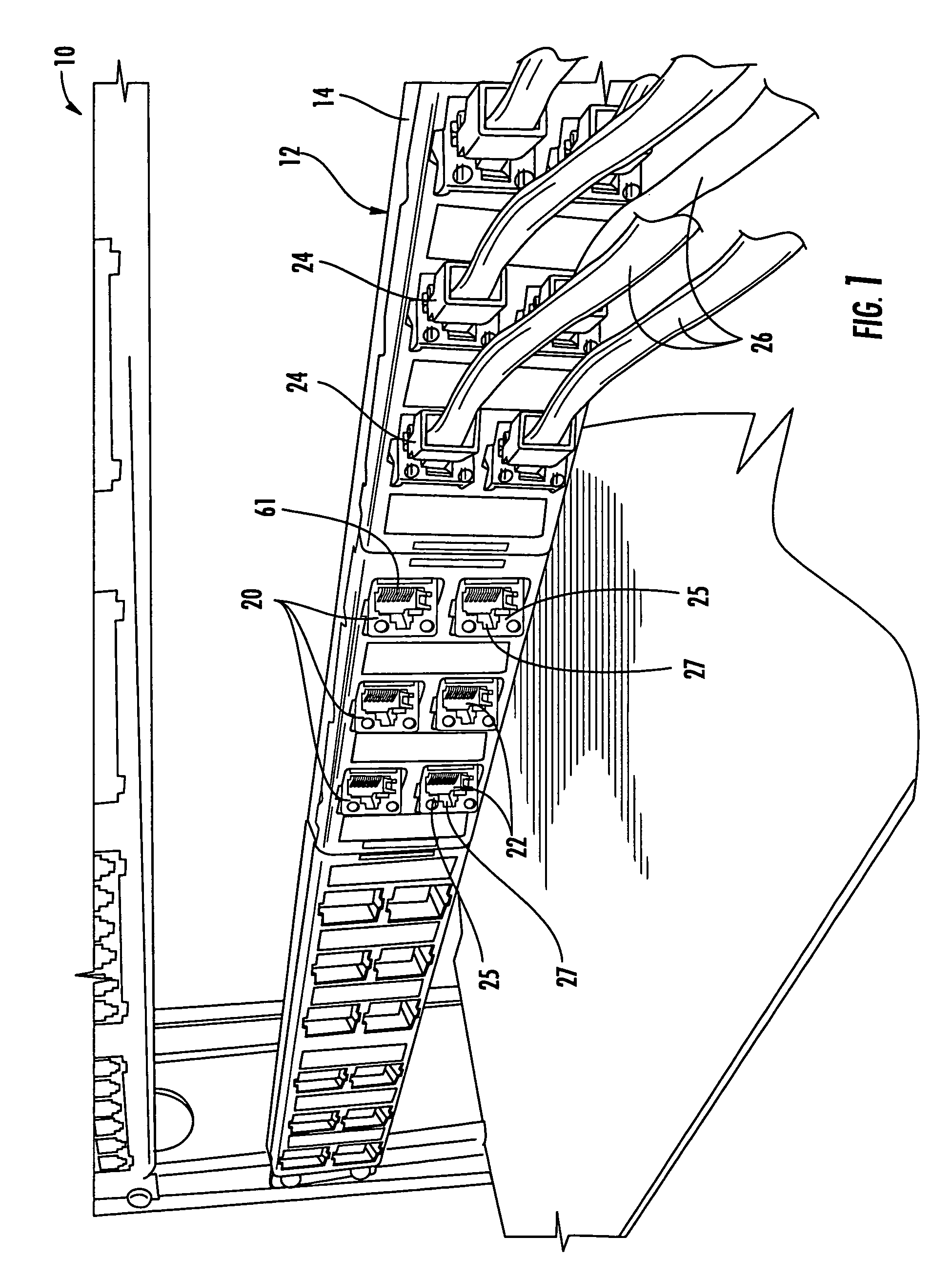 Patch panels with communications connectors that are rotatable about a vertical axis