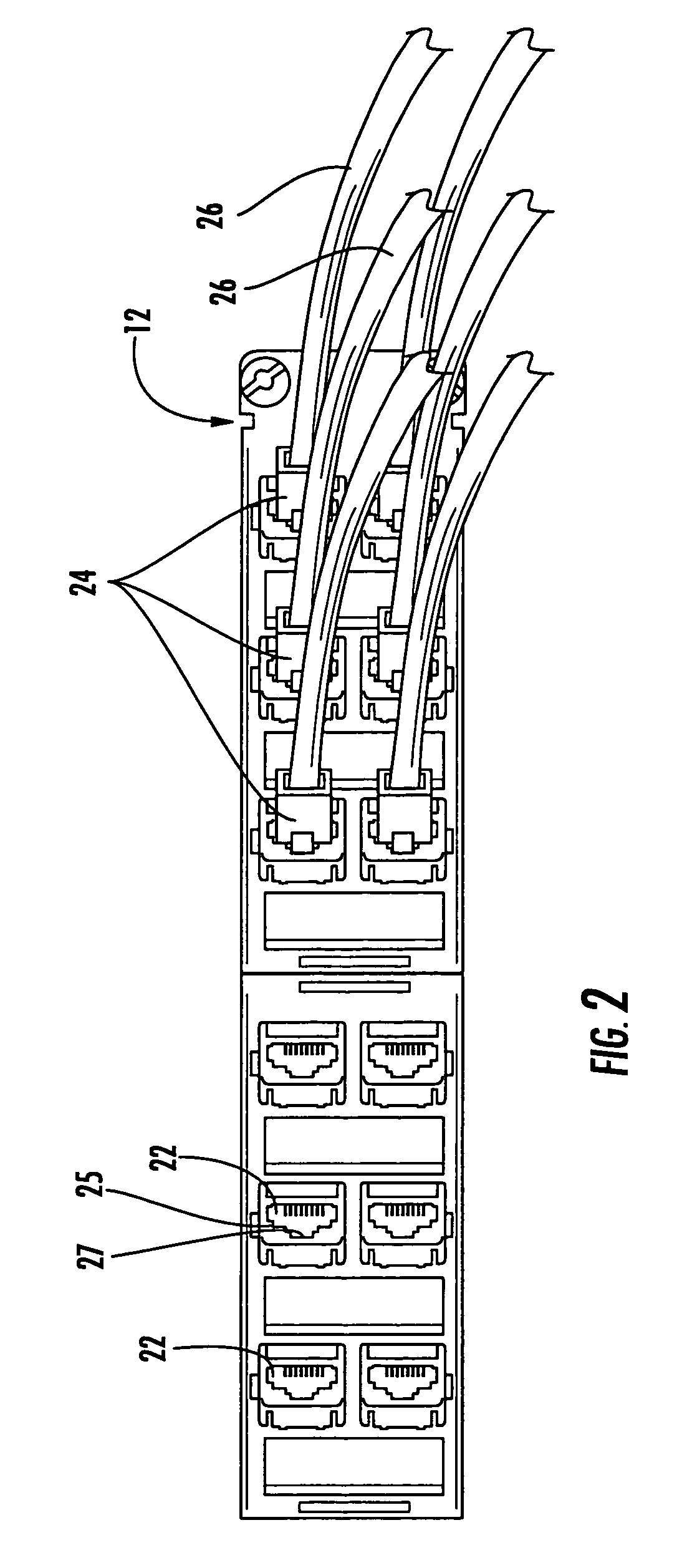 Patch panels with communications connectors that are rotatable about a vertical axis