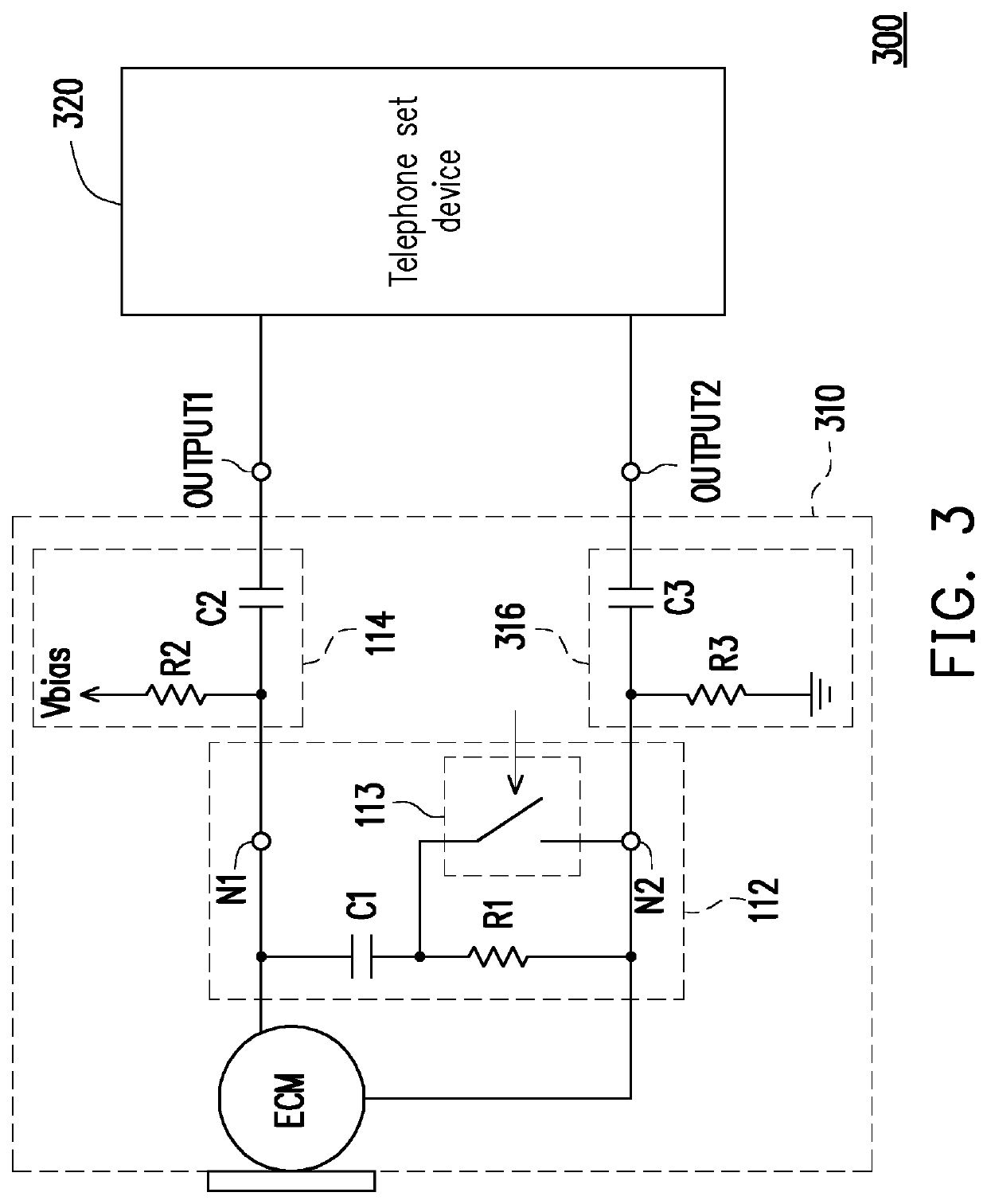 Microphone device, telephone device, and decoupling circuit