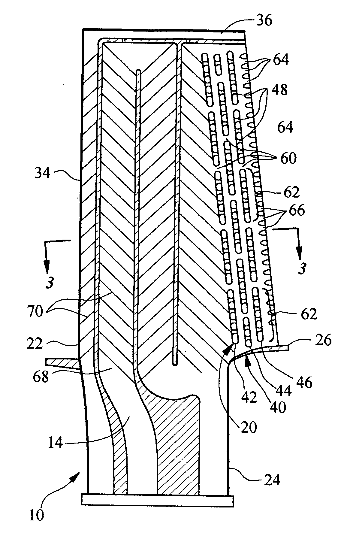 Turbine airfoil trailing edge cooling system with segmented impingement ribs