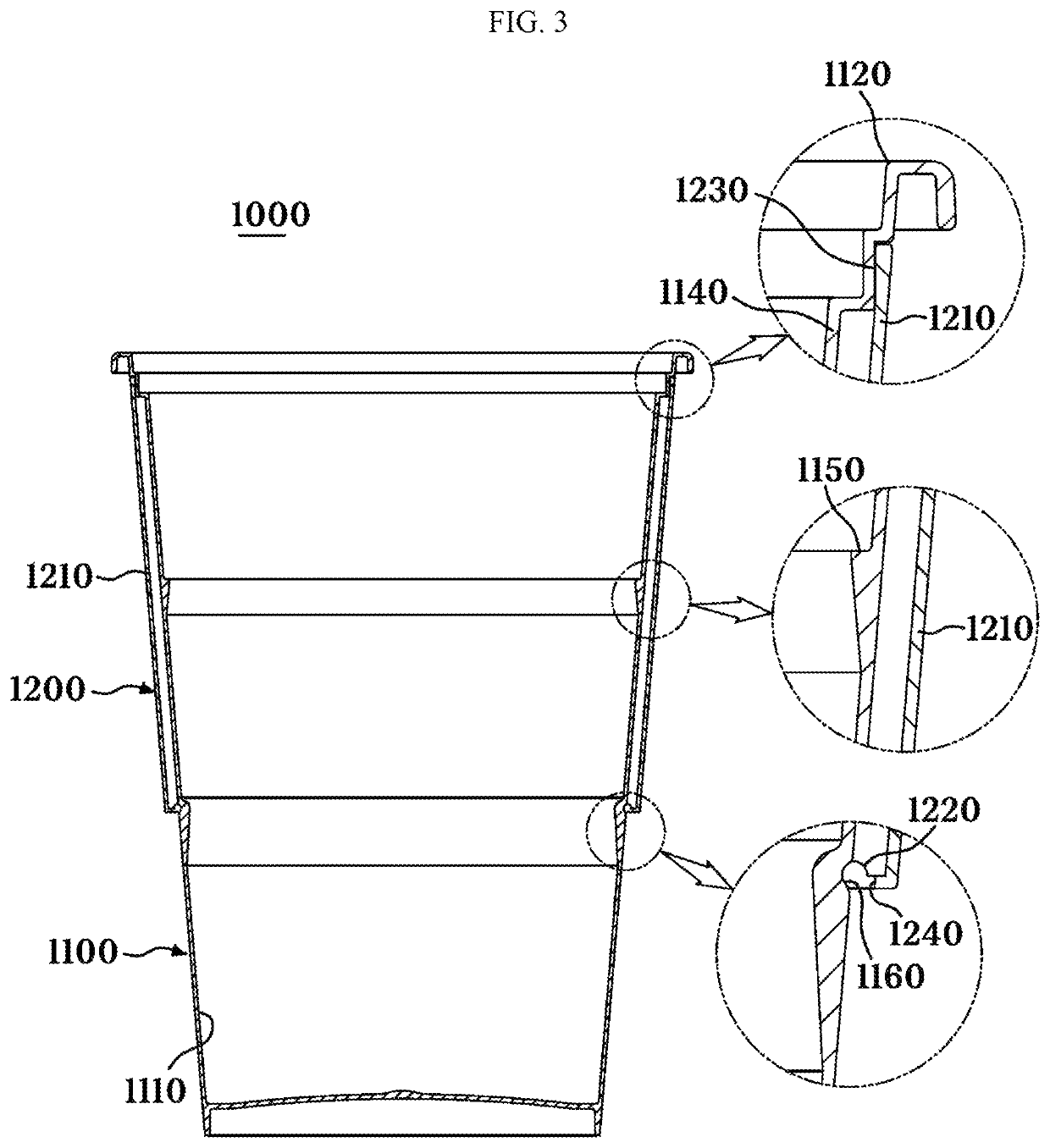 Insulated cup with double wall construction