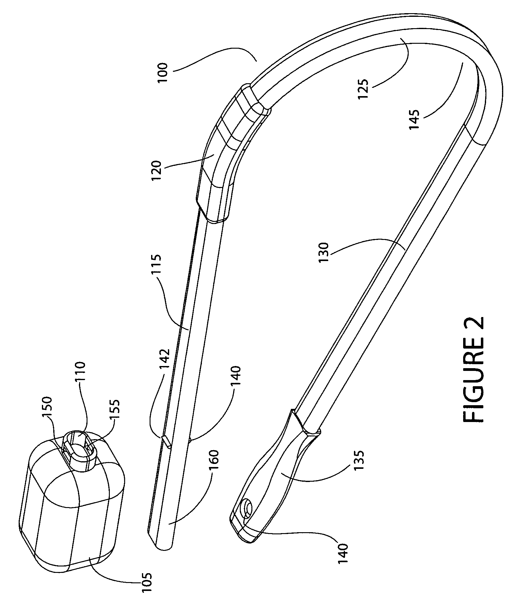 Elongated, U-shaped, biased cleaning apparatus with handle aligned with cleaning head