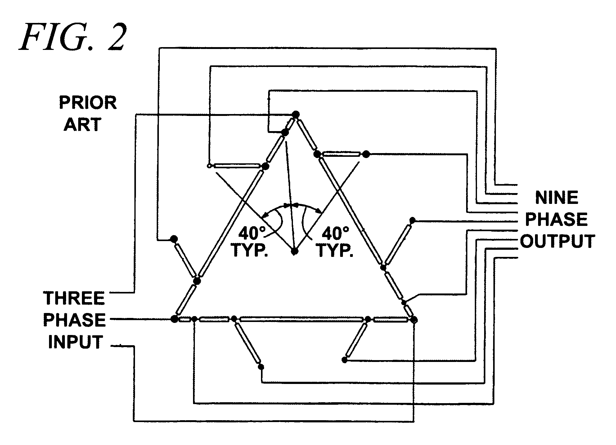 Nine-phase step-up/step-down autotransformer