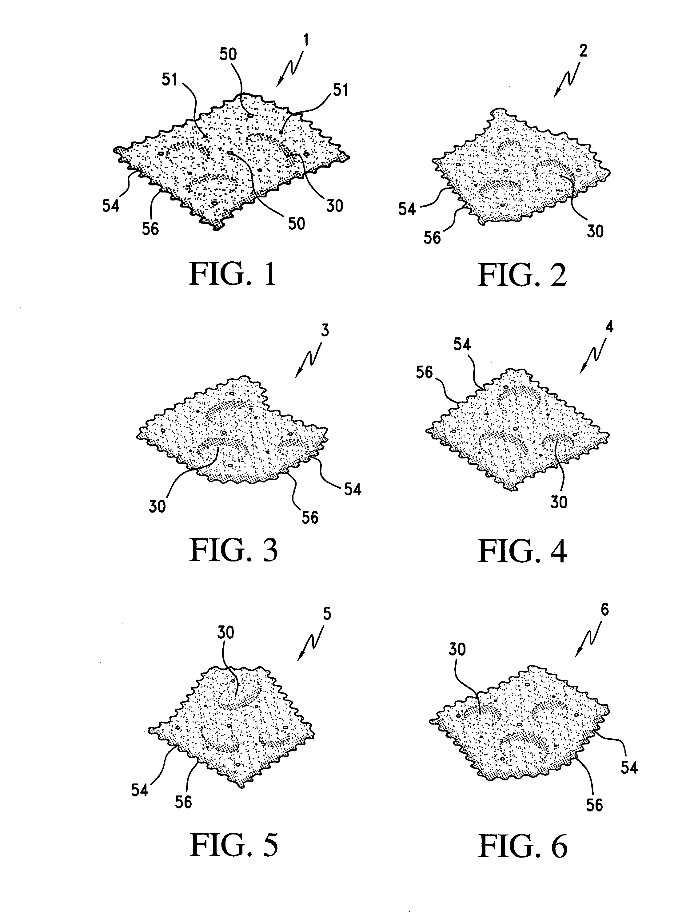 Production of thin, irregular chips with scalloped edges and surface bubbles