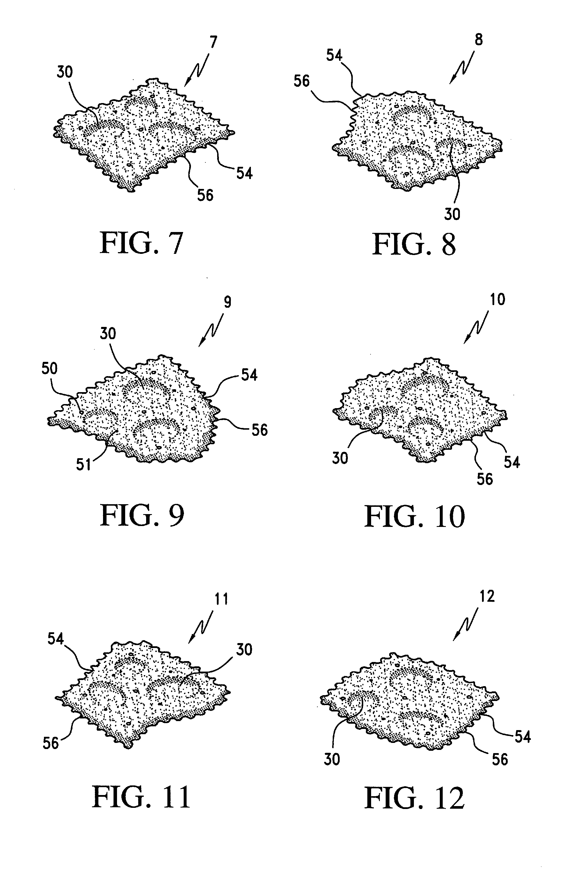 Production of thin, irregular chips with scalloped edges and surface bubbles