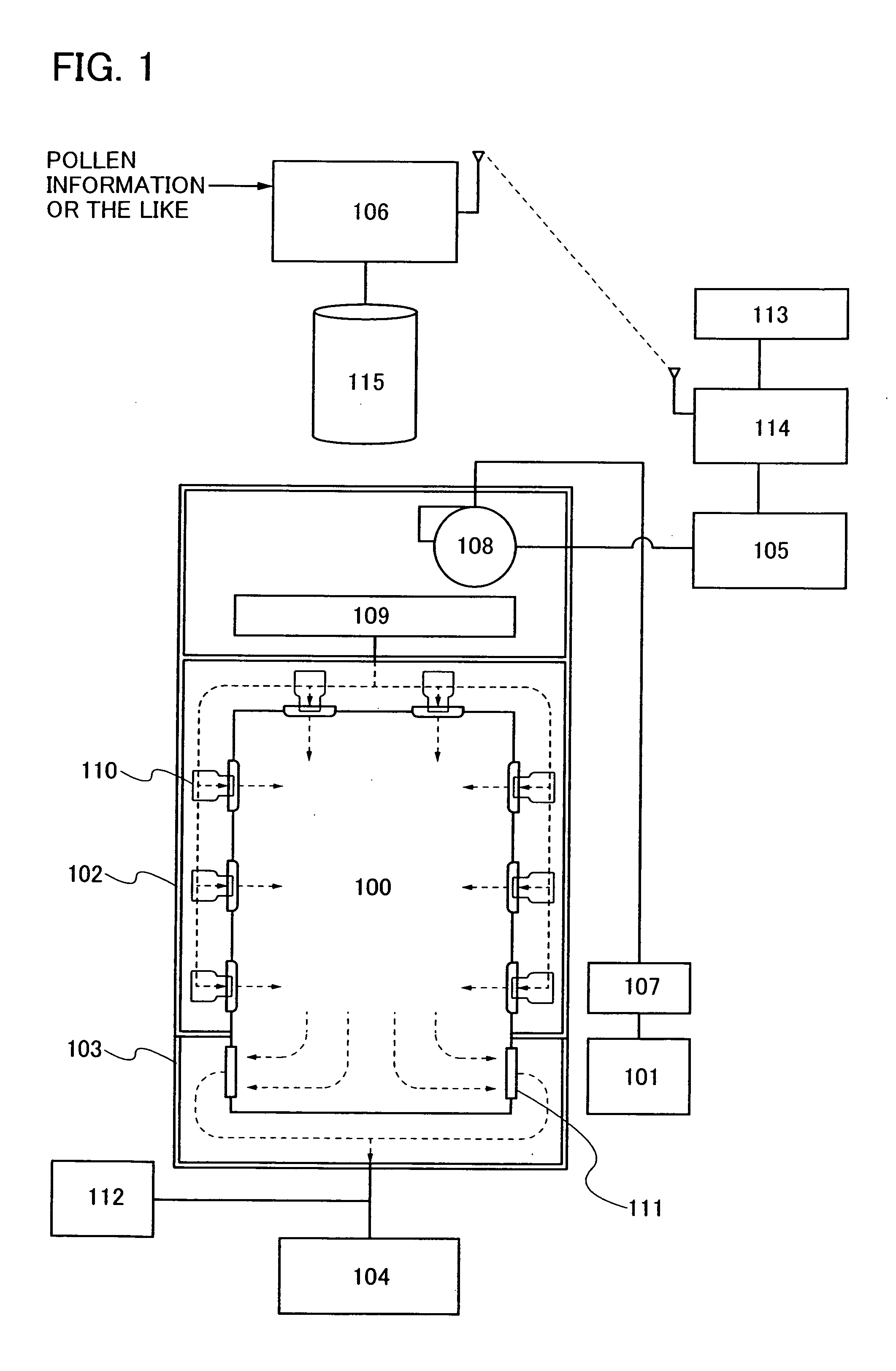 Air shower device, building, and system for reducing hay fever