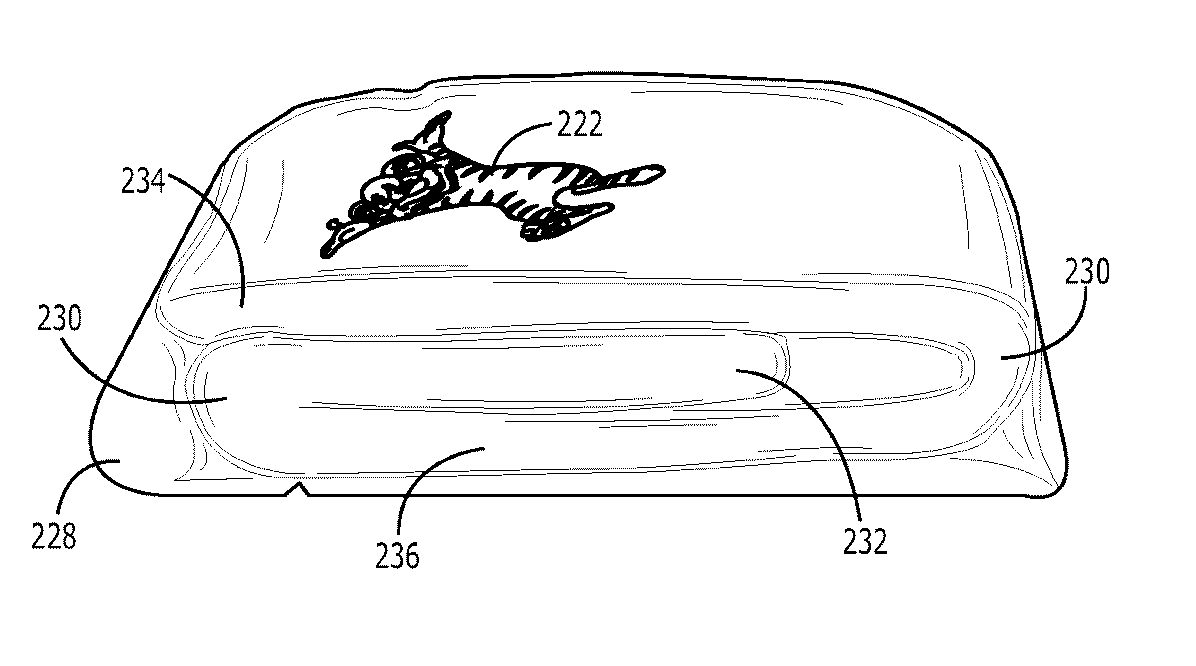 Indicia of folded diaper viewable through encasement