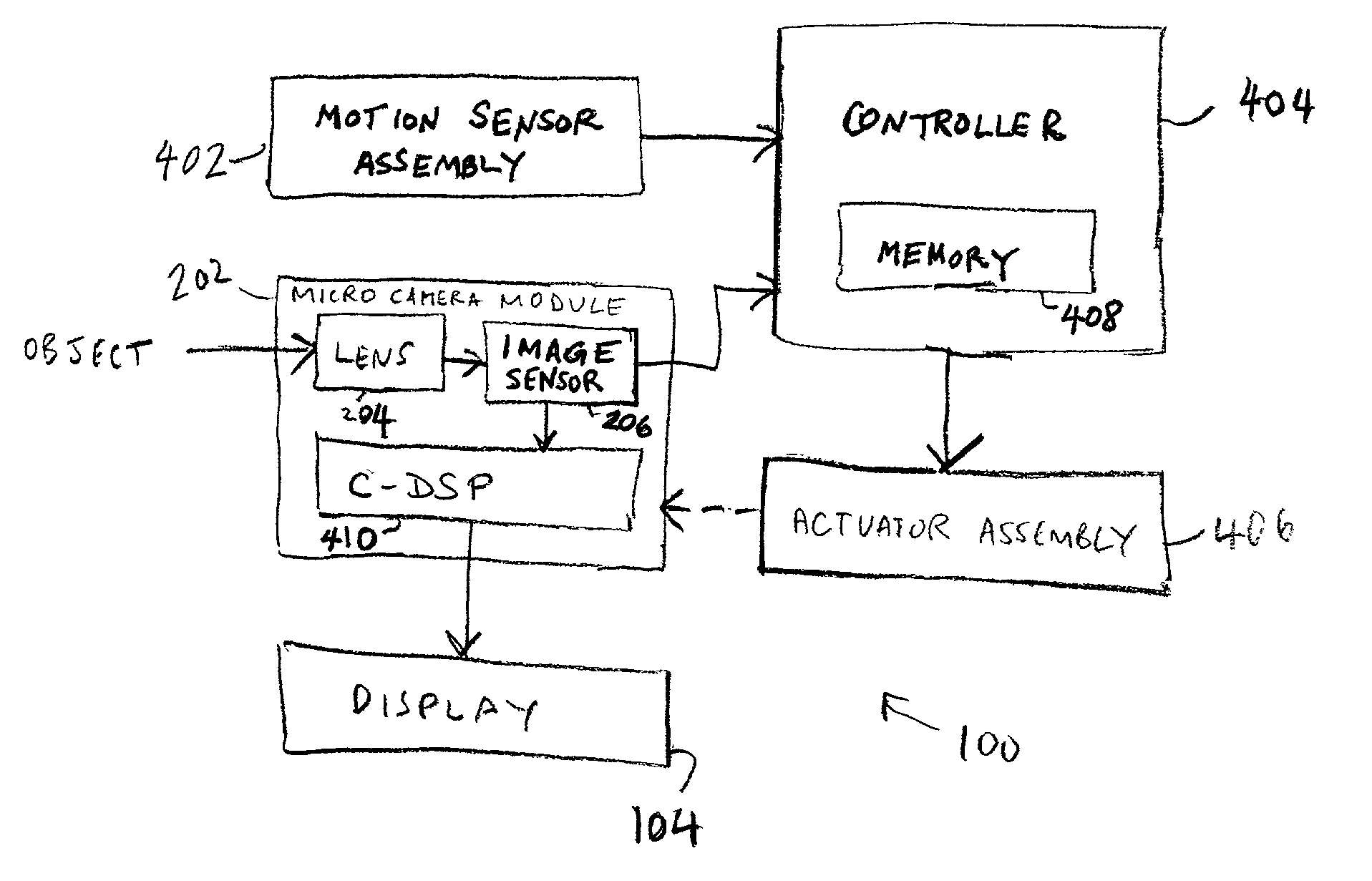 Image stabilizer for a microcamera module of a handheld device, and method for stabilizing a microcamera module of a handheld device