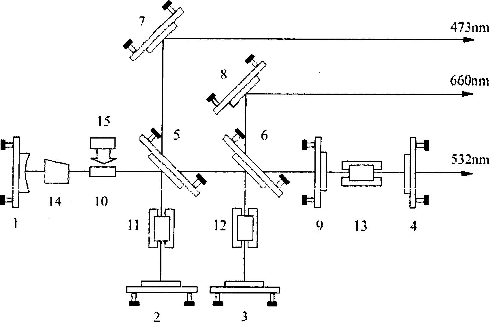 Red. green and blue three-base color laser with high-power side pump running simultaneouslly