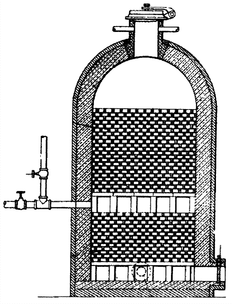 Three-section type overhead combustion chamber carbon black cracking furnace