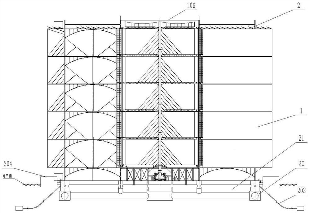 Crab claw semi-submersible floating type wind-solar complementary hydrogen-oxygen fishing and grazing combined production system