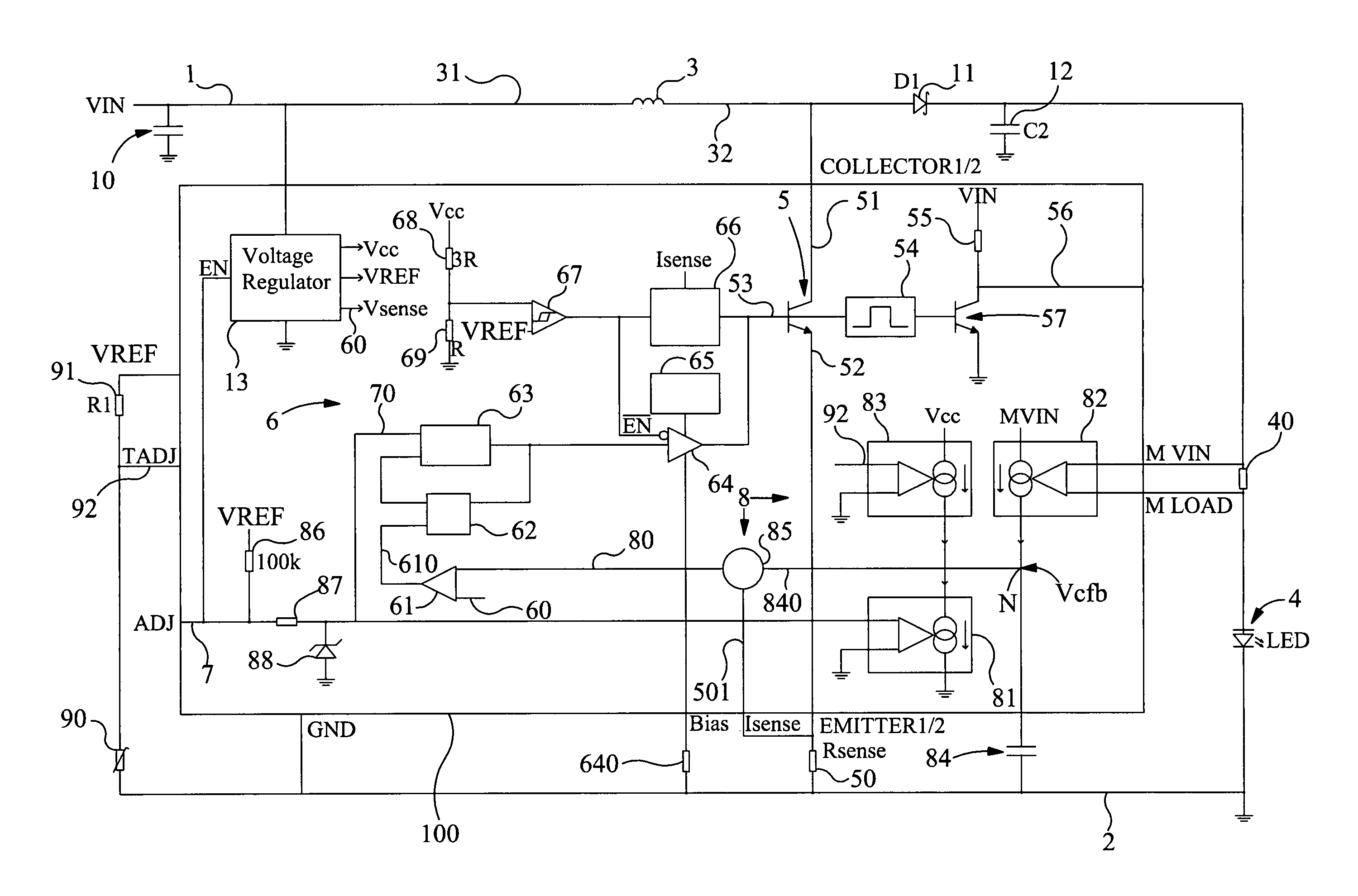 Current driving method and circuit for controlled driving of light-emitting diodes