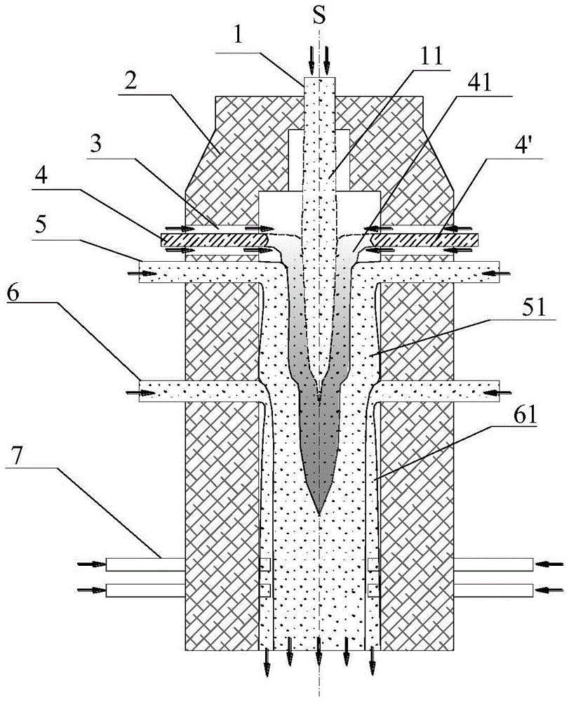 A device for producing acetylene by arc pyrolysis of pulverized coal