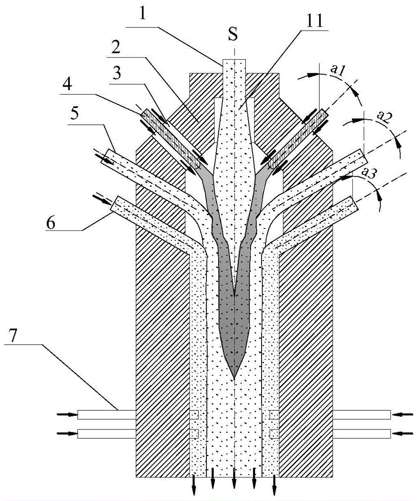 A device for producing acetylene by arc pyrolysis of pulverized coal