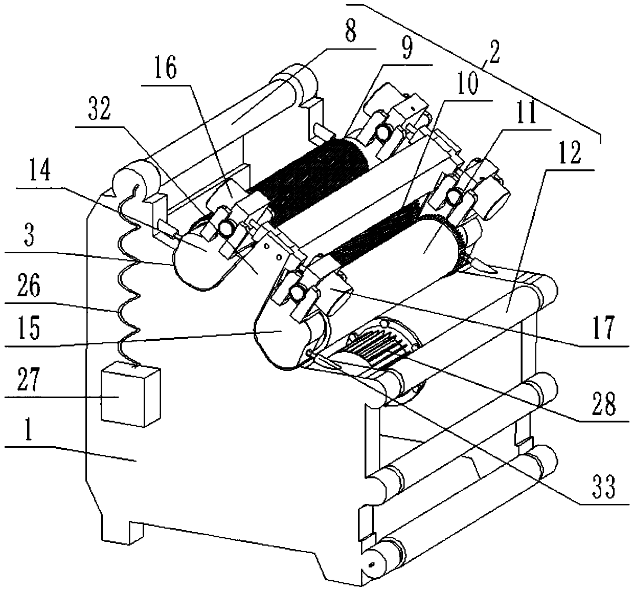 Corrugated paper machine with spiral oblique-tooth-shaped corrugated rollers