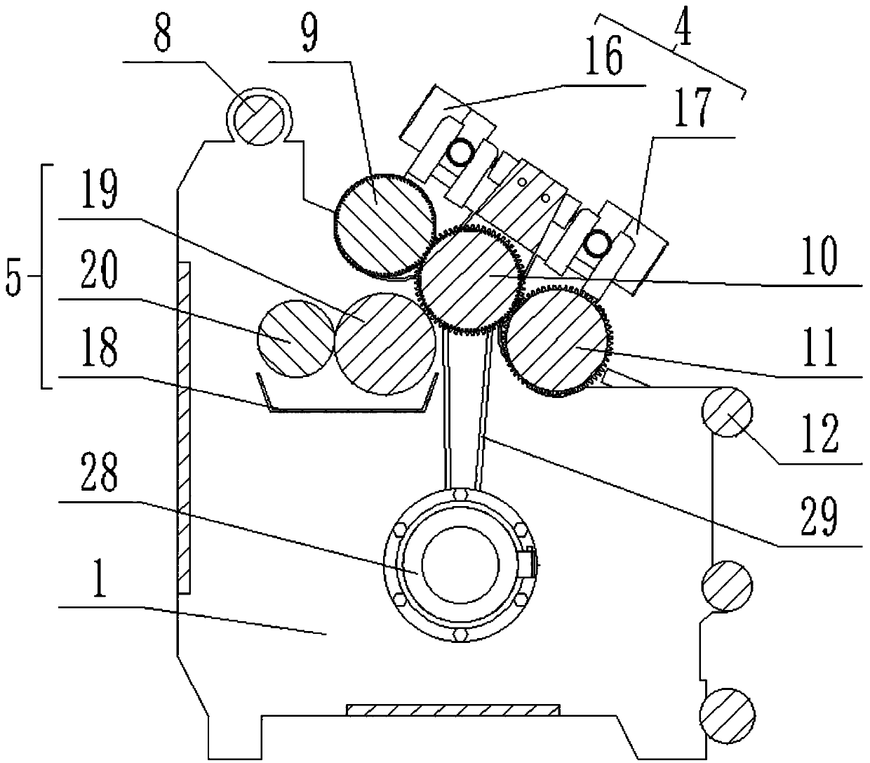 Corrugated paper machine with spiral oblique-tooth-shaped corrugated rollers