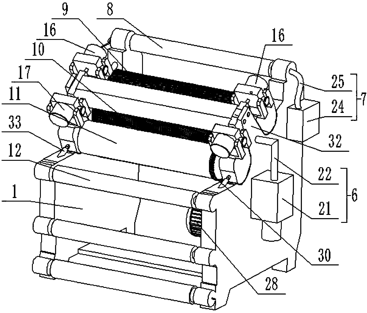 Corrugated paper machine with spiral oblique-tooth-shaped corrugated rollers