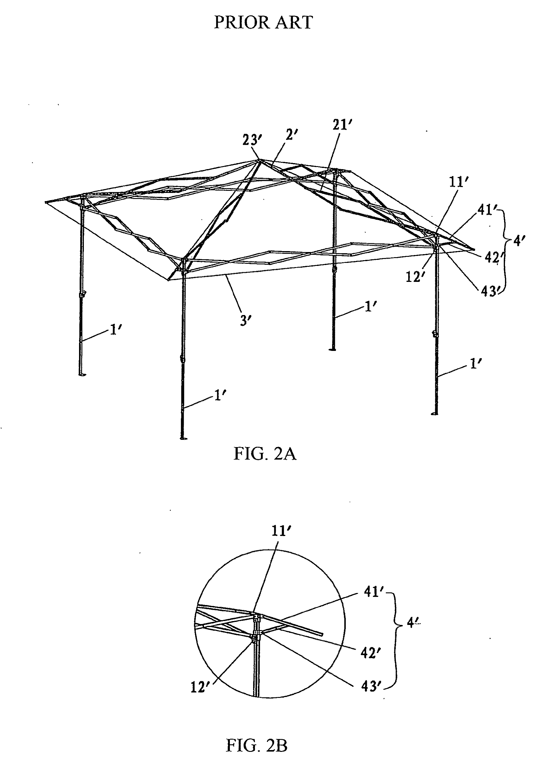 Collapsible tent frame with retractable eaves