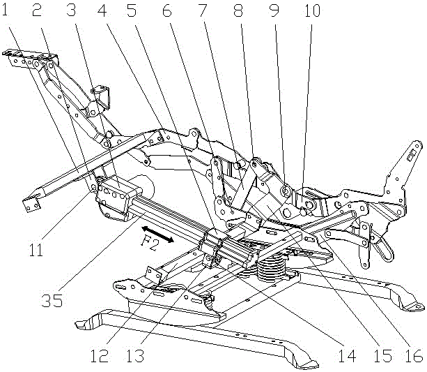 An electromechanical stretching device for a movable sofa