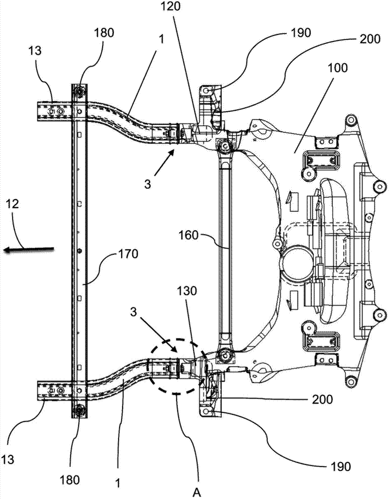 Crash structure vehicle front subframe attachment