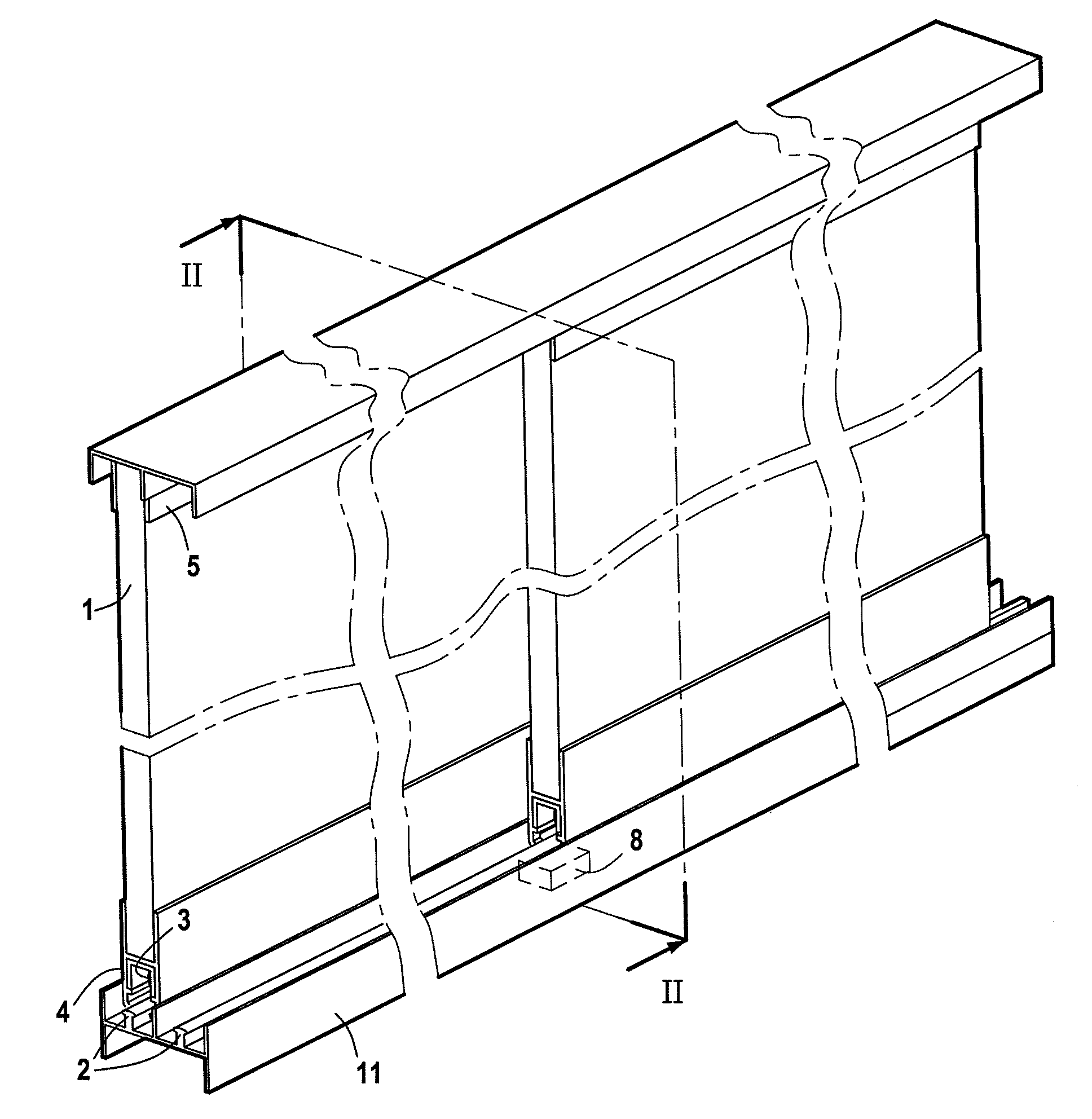 Showcase-forming cabinet with locking for at least one sliding glass door