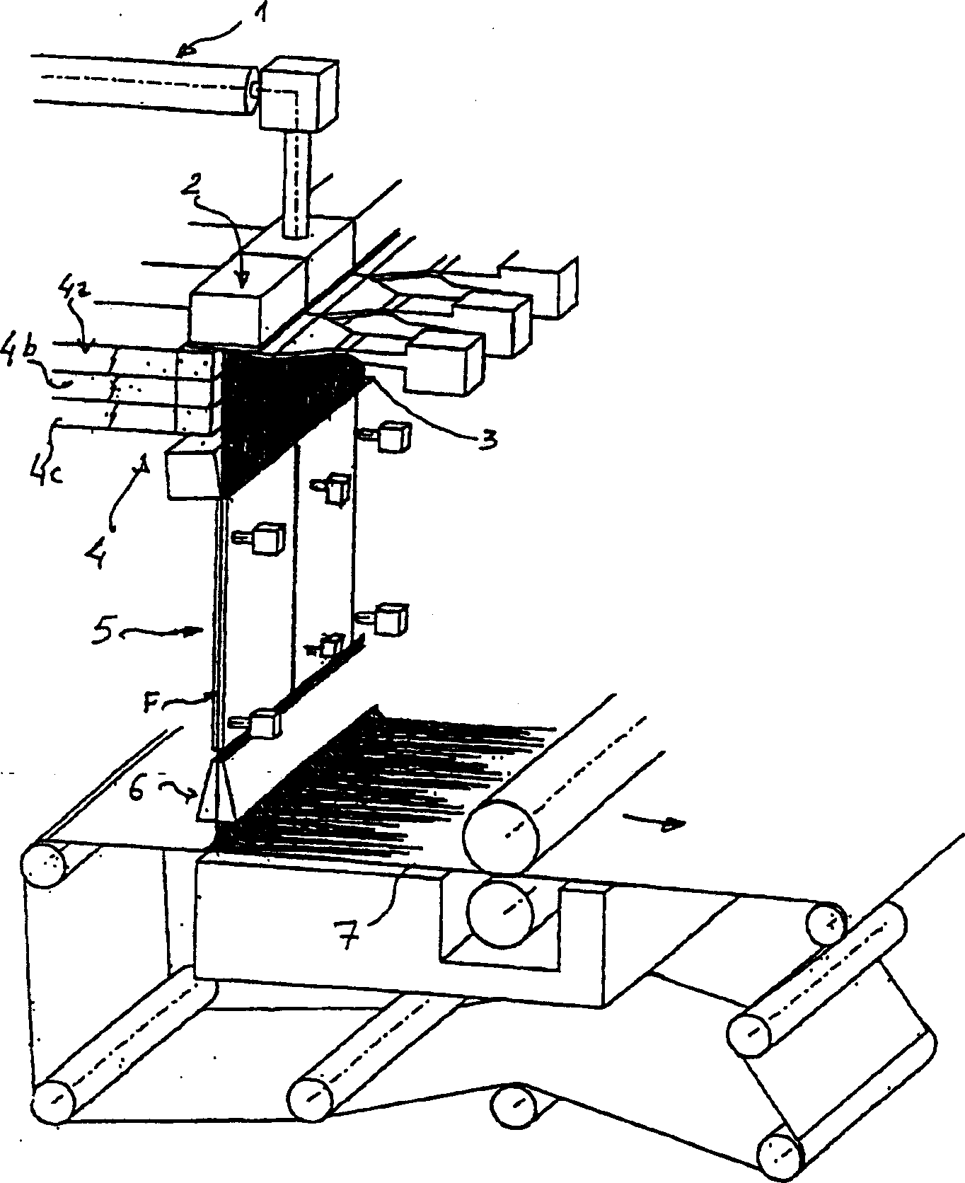 Device for opening and distributing a bundle of filaments when producing a nonwoven textile web