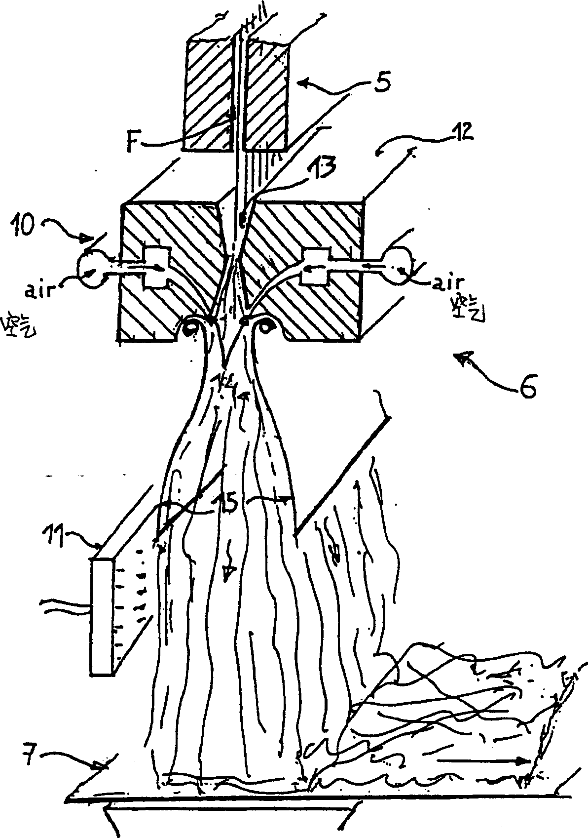 Device for opening and distributing a bundle of filaments when producing a nonwoven textile web