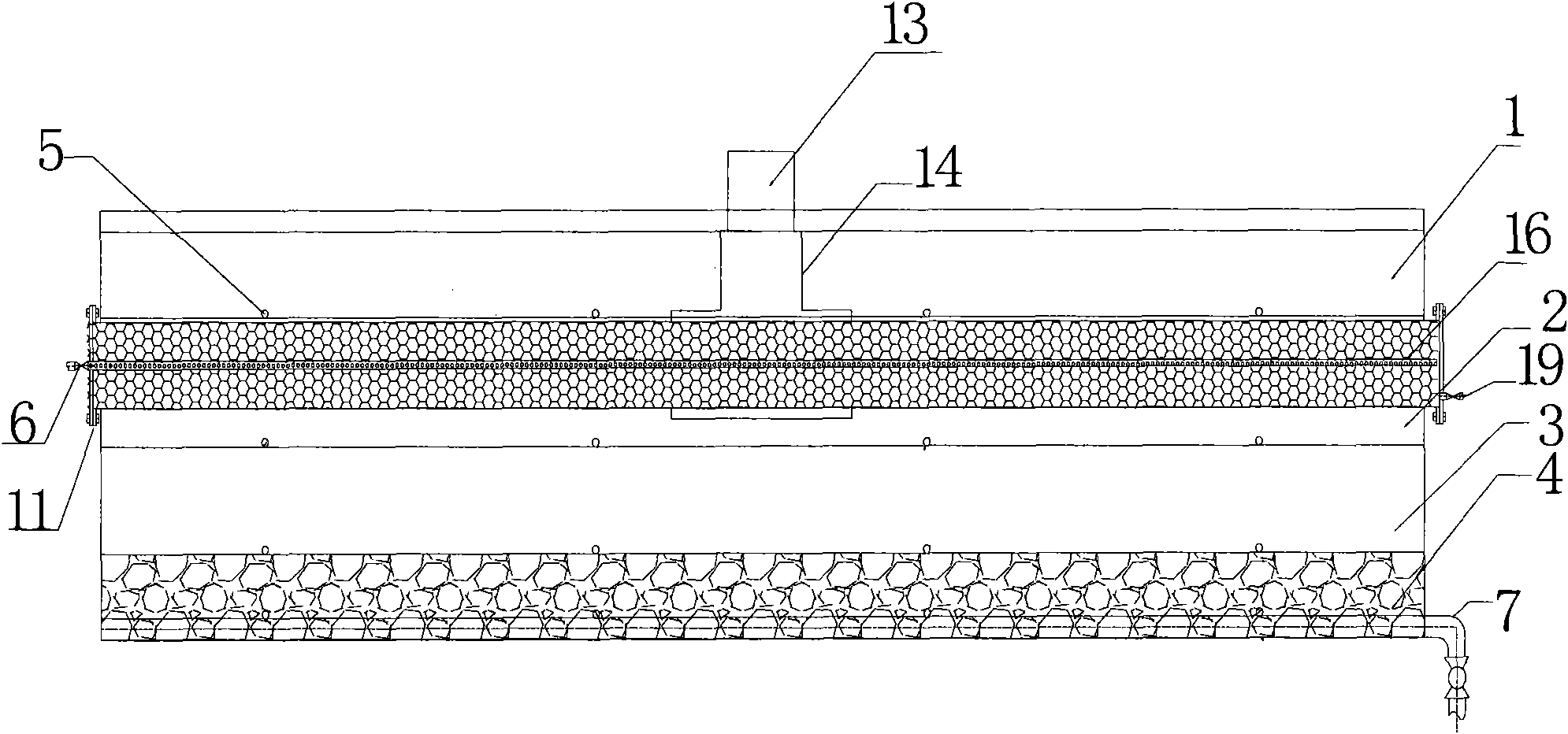 Strengthened land domestic sewage treatment device with built-in biological porcelain granule pipe