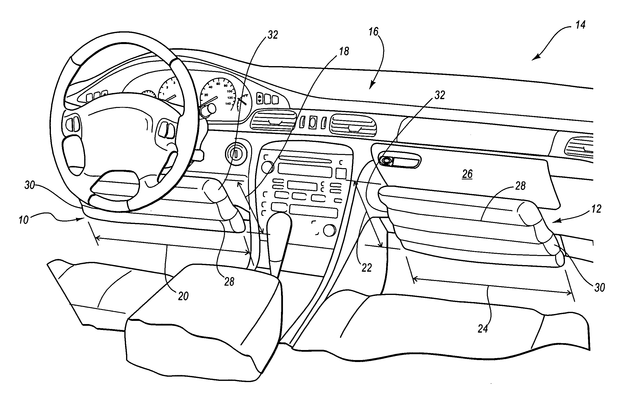 Fabric knee airbag for high internal pressures