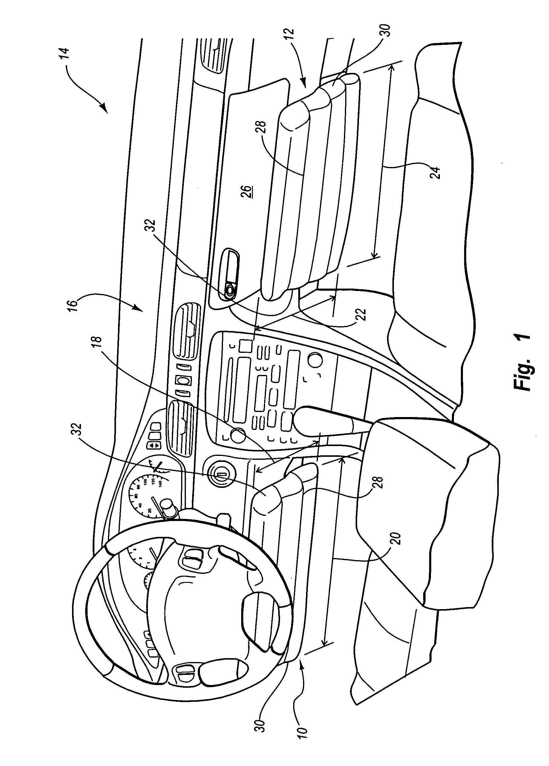 Fabric knee airbag for high internal pressures