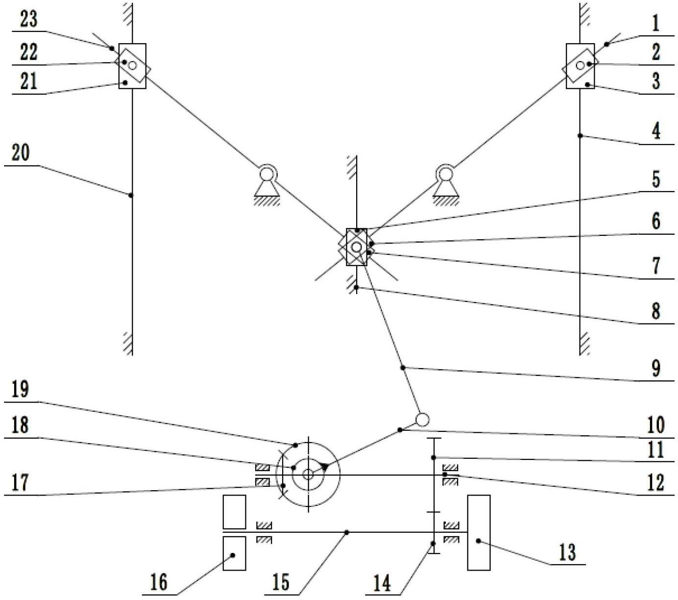 Transmission device for changing straight reciprocating motion into rotary motion