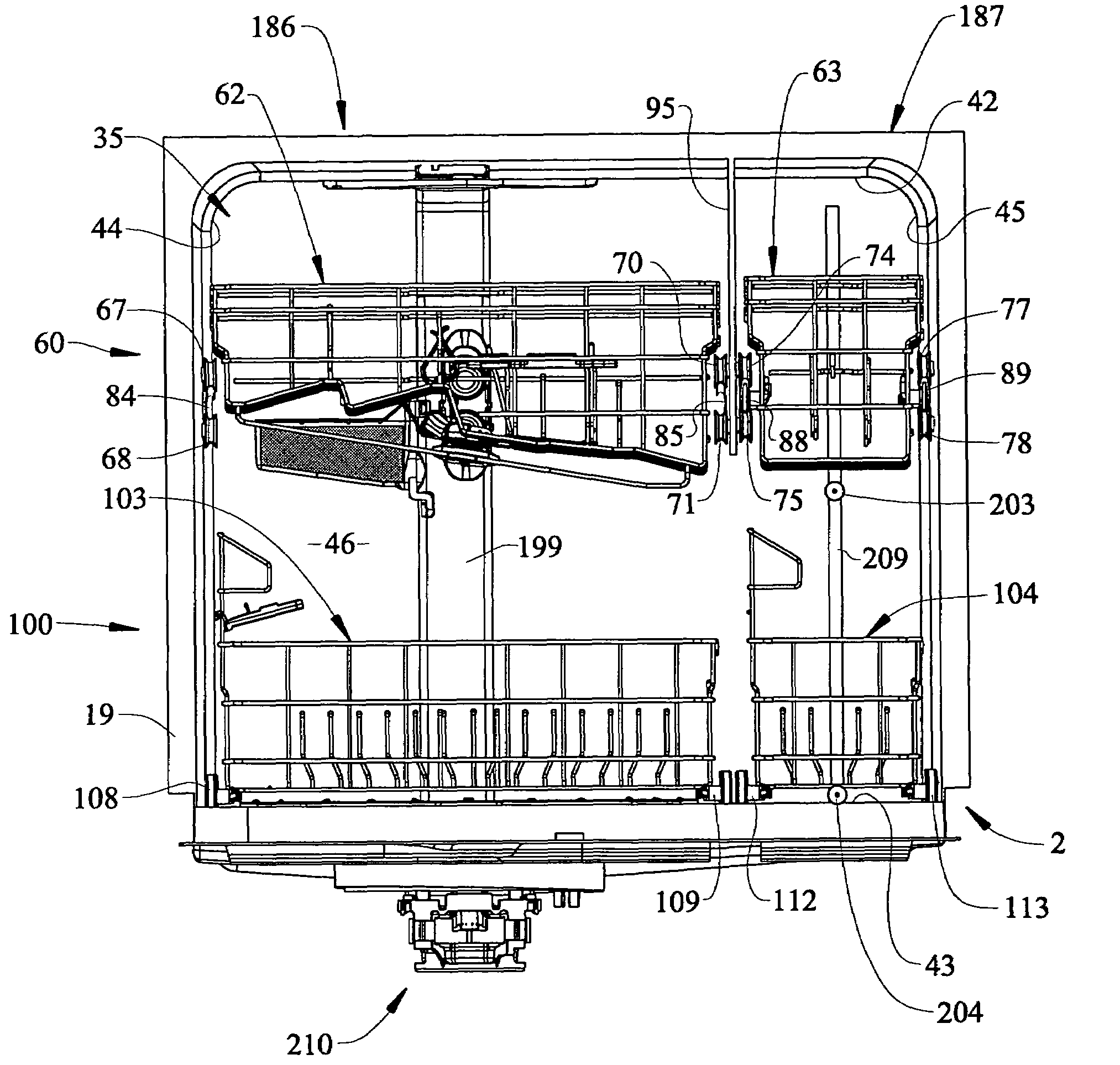 Dishwasher having a side-by-side rack system